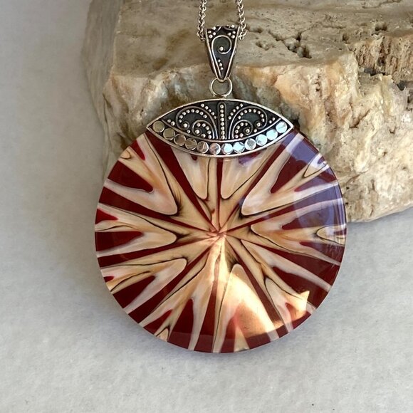 Sterling Silver 925 Signed Meran Indonesia 2.5" Resin Pendant Necklace 18" Chain - Picture 16 of 16